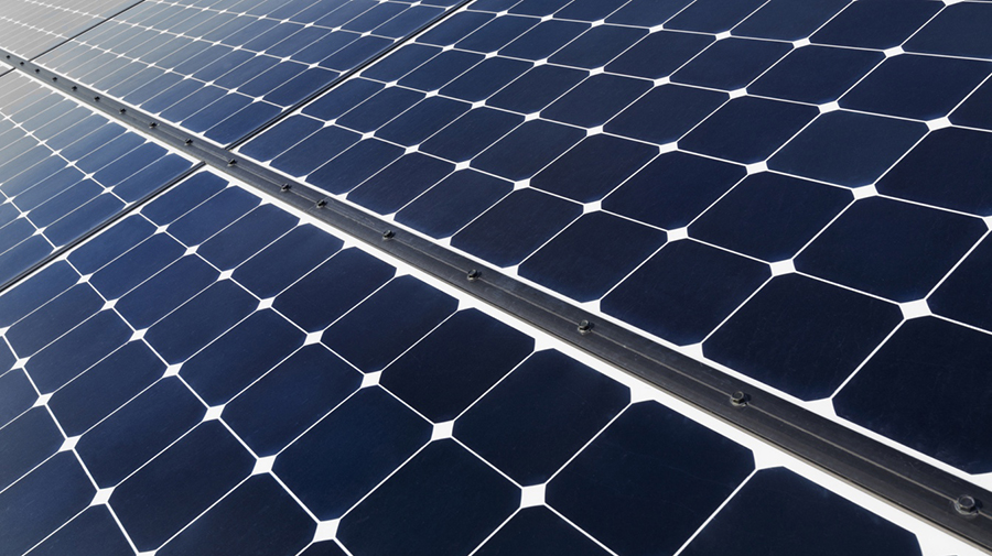 USA, California, Death Valley, Solar panels on desert